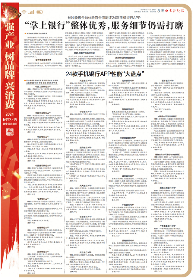 长沙晚报金融体验官全面测评24款手机银行APP!情况如何?