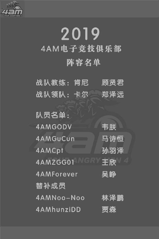 4AM公布战队最新大名单，韦神、马诗恒、孙羽泽、王欣坐稳首发